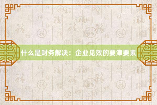什么是财务解决：企业见效的要津要素