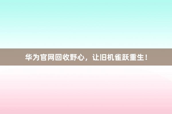 华为官网回收野心，让旧机雀跃重生！